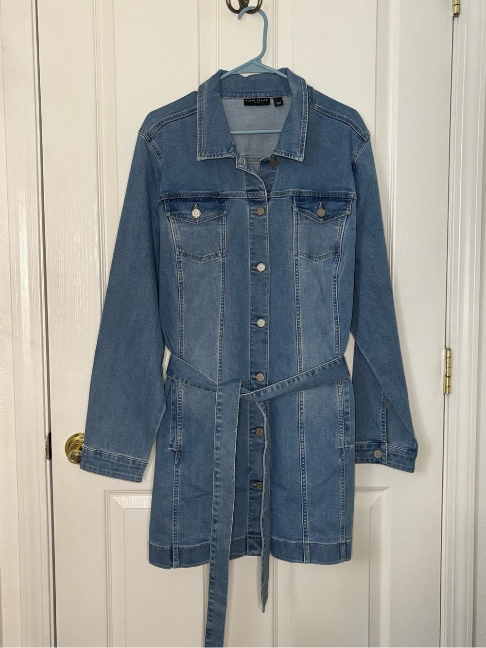 Susan Graver Jeans Denim Belted Shirt Dress Women’s XL Blue